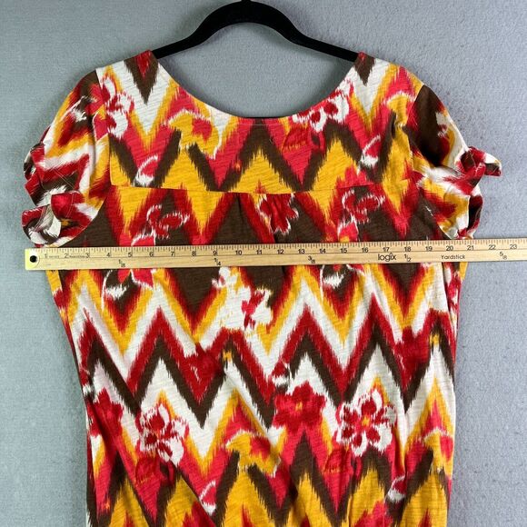 Lucky Brand Top Womens L Pullover Red Yellow Floral Metal Buttons Elastic Hem - Picture 10 of 12